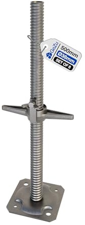 GeZu Impex Martinetto di Base per Ponteggi 500 x 38 mm Set di 8 | Elettroplaccato Piedini di Livellamento Regolabili per Ponteggi Piedi per Ponteggi Stile Baker