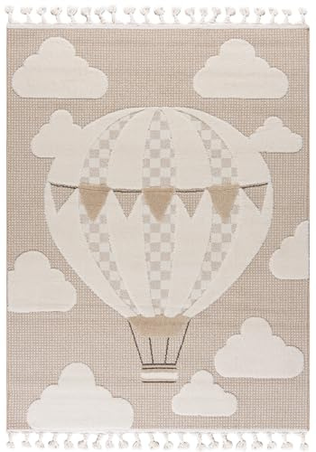 Mazovia Teppich Kinderzimmer 120x170cm Creme Ballon Kinder 3D-Muster | Teppich für Wohnzimmer Schlafzimmer Esszimmer Büro Beige Pflegeleicht Tierfreundlich Allergikerfreundlich Mittelflor Stilvoll