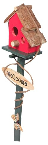 ibasenice Outdoor Garden Bird House with Pole Decorative and Rattan Bird Nest Stake for Balcony Park Nature Inspired Lawn Ornament Durable Non Deforming Design Red Double Hole Random Color