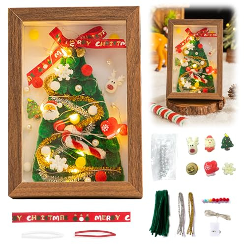 LETTERASHQP Weihnachten Bilderrahmen Bastelset Kinder LED Weihnachten Holz Fotorahmen Bastelnweihnachten 3D Bilderrahmen zum Befüllen DIY Weihnachtenholzrahmen Bastelhandwerk Weihnachtgeschenk