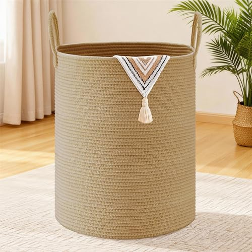 MYHOMMATTO Wäschekorb,Aufbewahrungskorb,Geflochten Korb,100L Groß xxl Rund Wäschesammler mit Baumwoll Henkel für Kinderzimmer,Korb für Decken und Spielzeug für Wohnzimmer oder Waschraum,Jute