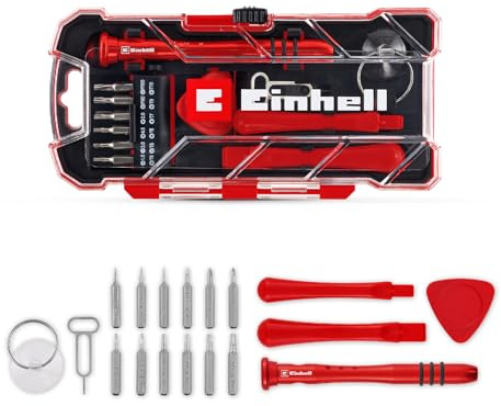 Einhell 18-tlg. Smartphone-Reparaturset | CrV-Präzisionsbits | Schraubendreher mit Drehkappe| Öffnungswerkzeuge | Saugnapf | ideal für Elektrogeräte
