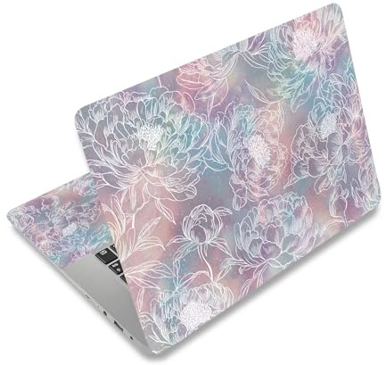 PLIGREAT Autocollants pour Ordinateur Portable Line Peony Autocollants pour Ordinateur Portable à Motif Floral Blanc Compatibles avec les Ordinateurs Portables
