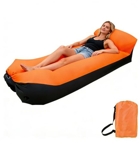JJZENKD Luft Sitzsack, 230 x 70 cm Luftsofa Outdoor Camping, Wasserdichtes Aufblasbares Sofa Air Lounger, Strandsofa für Camping Stuhl Hinterhof Strand Park mit dem Portable Package (Orange)
