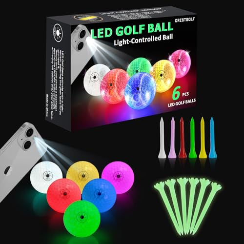 Kofull Leuchtende Golf Bälle bunt Mehrfarbig, 6 Stück mit Leuchtende Golf Tees,Perfekt für nächtliches Golfspielen mit Golfbällen