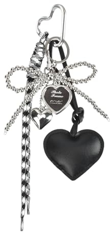 Fycyko Schlüsselanhänger Luxus Tassel Liebe Herz Anhänger Taschenanhänger für Bag Charms Auto Schlüsselanhänger Plüsch Cute Bow Keychain für Frauen und Mädchen-Schwarz