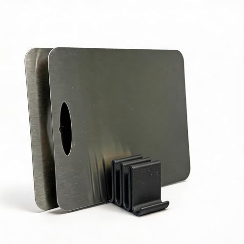 BeHe Schneidebrett Halter Made im Ruhrgebiet – moderner Design Brettständer für Edelstahl, Holz & Kunststoff – minimalistisch & platzsparend für die Küche (Schwarz)