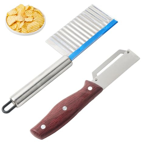 2-teiliges Schäler Set Edelstahl Wellenschneider & Sparschäler für Obst | Rutschfester Griff, spülmaschinenfest, rostfreie Edelstahlklinge, dünnes Schälen, Wellenschnitt für Kartoffeln Gurken