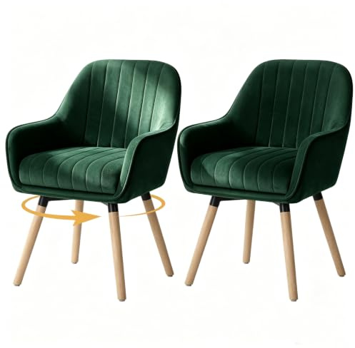 ELUCHANG Esszimmerstühle 2er Set, 360° Drehbar, 12cm Dicke Polsterung Stuhl mit Hohen Armlehnen, Grün Samt, bis 150 kg Belastbar, für Schlafzimmer Küche Wohnzimmer