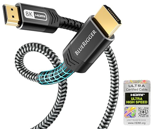 BlueRigger 8K Certified HDMI Cable - 2M (8K 60Hz Ultra HD, 48Gbps High Speed, eARC, HDR10, 4:4:4, HDCP 2.3) - Compatible with Game Consoles, HDTV, Apple TV, Monitor, Blu-Ray