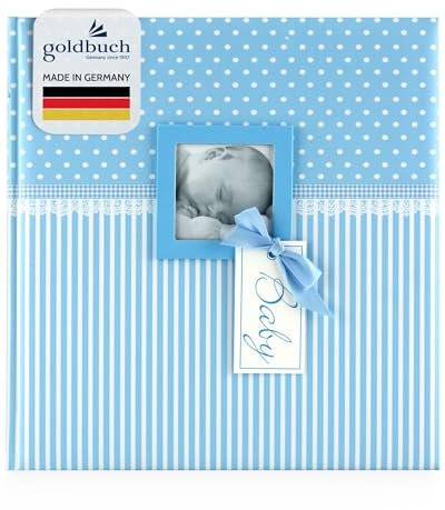 goldbuch 15802 Babyalbum mit Fensterausschnitt, Fotoalbum mit 58 weißen Blankoseiten und 4 illustrierten Seiten, Pergamin-Trennblätter, Kunstdruck, Papier, Sweetheart Blau, 30x31 cm