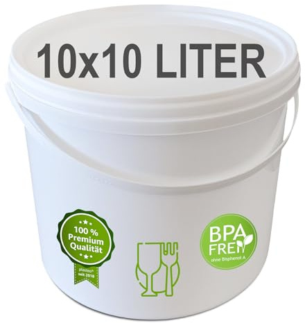 10 x 10 L Eimer mit Deckel WEISS Kunststoffeimer Deckel Henkel Lebensmittelecht