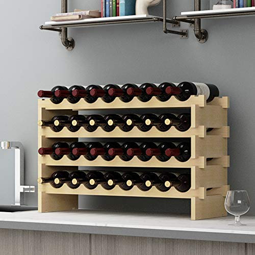 sogesfurniture Weinregal Flaschenregal mit 4 Ebenen für 32 Flaschen Wein Holzregal Weinhalter Weinständer Flaschenständer für Küche, Esszimmer, Bar, 90x30x54cm, BHEU-BY-WS4832M