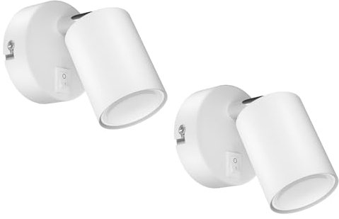 ledscom.de 2 spot a parete WAIKA, a fiamma singola, con interruttore, GU10, bianco opaco, incl. lampada LED GU10 da 450lm, bianco caldo