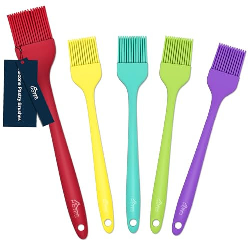 Hotec 5 pieces Set Silicone Heat Resistant Marinade Meat Basting Pastry Brush Spread Oil Butter Sauce Marinades for BBQ Grill Barbecue Baking Kitchen Cooking BPA Dishwasher Safe (Multicolor)