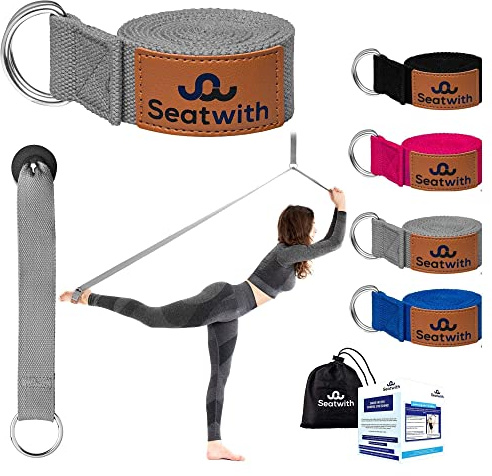 Seatwith Yoga-Gurt mit Metall-D-Schnalle | Yoga-Band 200x4cm | Dehnungsband für beste Dehnen | Yoga Stretching Band | Yogagurt + Tasche & Training PDF