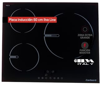 Corberó - Placa de Inducción | CCIG9322 | 3 Zonas | Potencia 6000W | Touch Control | 1 Booster | Zona Grande 30cm | Placa con Temporizador 99 Min | Desconexión y Bloqueo de Seguridad | Negro