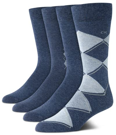 Calvin Klein Mens 4 Pack Soft Cotton Blend Patterned Dress Crew Socks