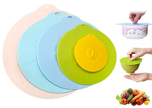 Hitopin 5PCS Coperchio Riutilizzabile in Silicone, Coperchio Della Ciotola in Silicone,Coperchio Della Ventosa in Silicone, per per Ciotole, Tazze, Padelle e Forni a Microonde (Multicolor)