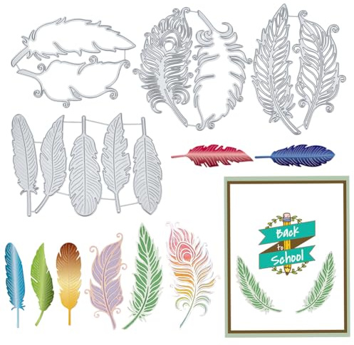 INFUNLY 11PCS Feder Schneiden Stanzen Metall Stanzen für Karte machen Layered Feder Einladung Schablonen Prägen Stanzen für Scrapbooking DIY Album Karte machen Dekor