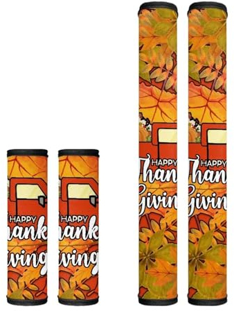 Eheartsgir Maple Leaf Pumpkin Car Set of 4 Refrigerator Microwave Door Handle Covers Anti-Slip & Stains Kitchen Appliance Gloves Fitted Dishwasher Oven Fridge Door Cloth Protector Thanksgiving Decor