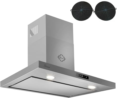 GURARI Hotte murale CH 5001+ recirculation, en acier inoxydable, 90 cm, puissance 1000 m³/h, aspiration périphérique, commande par capteur tactile, hotte aspirante avec mode d'évacuation et de