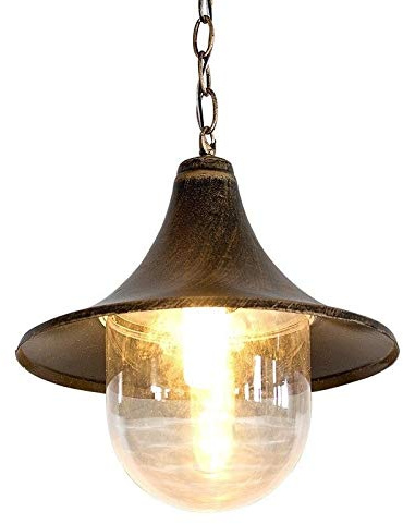 SIBEG Plafonnier extérieur européen à Suspension avec Abat-Jour en Corne, Lustre étanche IP65, réglable, pour Jardin, Villa, Paysage, pavillon, Patio, Couloir, Support à Raisin (Couleur : Laiton)