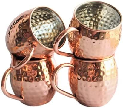 PR INTERNATIONAL Moscow Mule Mugs Set of 4, Handcrafted Copper Mug Pure Solid Stainless Steel Copper Cups