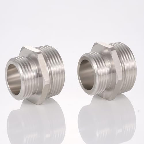 SNUTUYA 1'' NPT Male to 3/4'' GHT Male Connector，Lead-free,304 Stainless Steel Garden Hose Adapter,GHT to NPT Adapter Fitting,Garden Hose to Pipe Fittings Connect, (2 Pack)