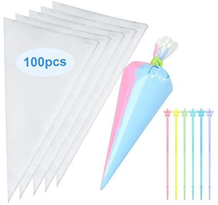 Groß Spritzbeutel Einweg, FantasyDay 100 Stück 20x16cm Robust stabil Einwegspritzbeutel mit 6 kabelbinder Disposable Piping Bags Spritztüten zum Dekorieren Von Gebäck Torten Geeignet Keksen Hausbacken