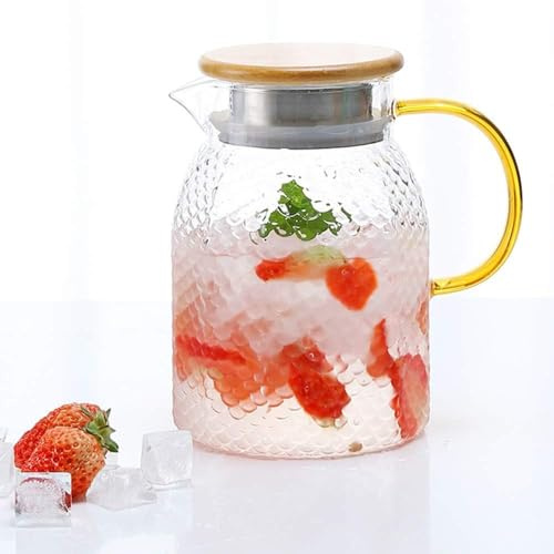 ROY Teekanne aus Borosilikatglas 1000 ml – Glaskaraffe mit Edelstahl-Sieb & Bambusdeckel – Hitzebeständig & Spülmaschinenfest – Eisteekanne & Wasserkaraffe – Ideal für Tee, Saft, Infused Water