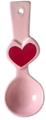 Mikinona Ceramic Heart Spoon Cute Food Serving Spoon for Soup Dinner Ice Cream Yogurt Dessert