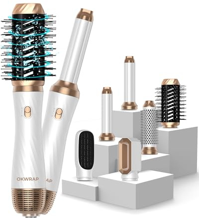 OKWRAP Hair Styler Set, Airstyler 6 In 1 Mit Rundbürstenföhn Haarstyler Warmluftbürste Thermal Brush Airflow Lockenstab Automatisch, Volumen Föhnbürste,Für Glätten, Trocknen, Volumen, Locken