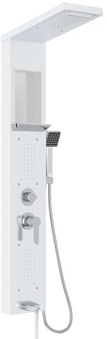 FIVMEN Duschpaneel Edelstahl Duschsystem Duschsäule 5-Funktionen Regendusche Wasserfalldusche Massagedüsen Handbrause Wanneneinlauf Duscharmatur Komplettset, Weiß