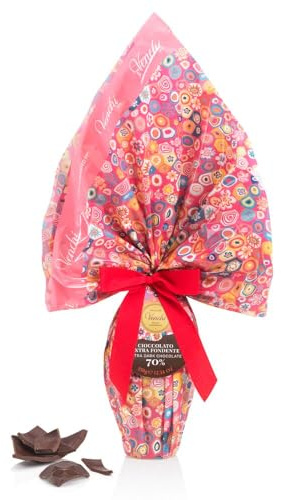 Venchi - Huevo de Chocolate, Sabor Chocolate Extra Negro 75%, con Sorpresa, Diseño Gráfico de Murrine de Venecia, Sin Gluten, Vegano, 350 gr, Colección Pascua, Idea Regalo