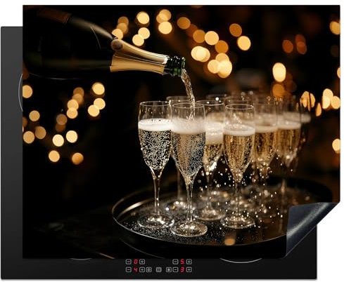 KitchenYeah© Protège Plaque Induction 65x52 cm Deco Cuisine Accessoire Pratique Protection De Vitroceramique Kitchen Gadget Lumières - Champagne - Plateau - Verres