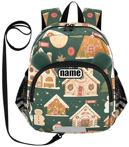 tplaotee Cute Ears Sac à dos personnalisé pour enfants Laisse Garçons Filles Anti-perte Sac d'école personnalisé avec bande réfléchissante Noël Pain d'épices Hommes Bonhommes de neige, Bonhommes de