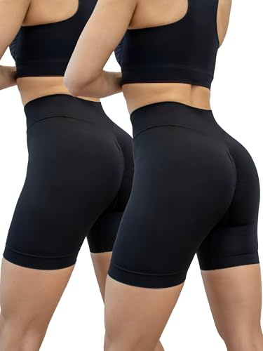 Intimidea - 2pz Shorts Biker Scrunch Super Push-Up, Pantaloncini Donna a Vita Alta, con Scrunch Effetto Push-up. Comodi Ed Elastici Art. 411335 (XS/S, Nero, 2pz)