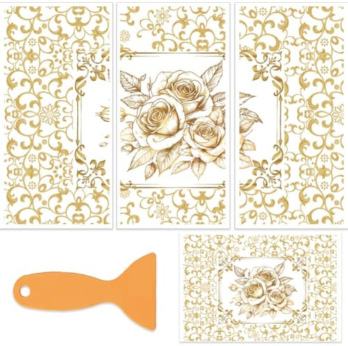 OLYCRAFT 3 Stück/Set Golden Vine Transferfolien Zum Aufreiben Für Möbel Und Kunsthandwerk 15x30cm Blumen Möbel Transferaufkleber Abziehbilder Dekor Mit 1 Teiligem Schaber Für Holzmöbel Dekor