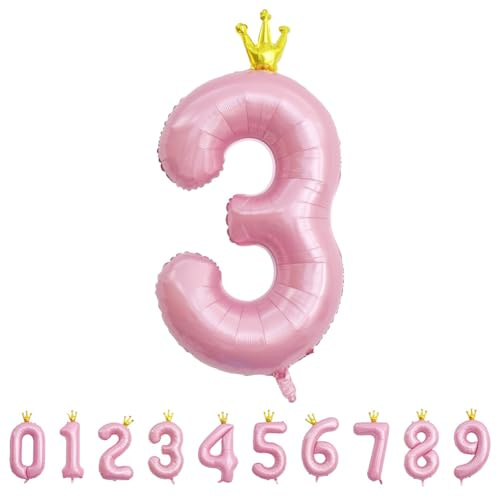 Alaoo Palloncino Numero, Palloncino Numero 3 D'rosa, 40 Pollici Palloncini con Numeri di Compleanno con Corona, Gonfiabili Elio o Aria, Decorazione per Compleanno, Festa, Anniversario