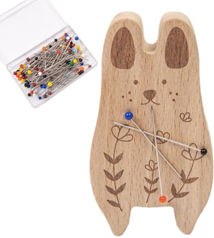 Generisch Atrapasagujas magnéticas, soporte para agujas de madera en forma de animal, cojín de almacenamiento para clips de papel, pinzas para el pelo, con 100 agujas para coser, bordar, acolchar