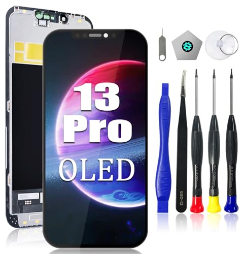 Dinow écran pour iPhone 13 Pro OLED, 6,1 écran Tactile de Remplacement, LCD écran pour iPhone 13 Pro Digitizer Frame Assembly avec Full-HD 3D Touch + Tool Kit (A2638/ A2483/ A2636/ A2639/ A2640)