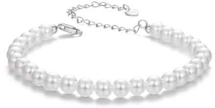 Kerraom Pulsera de Perlas para Mujer Plata 925 - Pulsera Ajustable de Perlas Blancas para Mujeres Regalo Joyería para Novia, Hermana, Dama