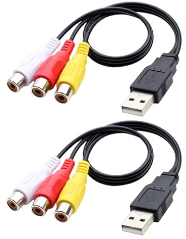 Kfwfuaee Cable de sonido de vídeo AV hembra a 3RCA USB macho a 3 RCA, conectores moldeados en relieve para dispositivos de esquina estrecha, cable compuesto de PVC USB AV