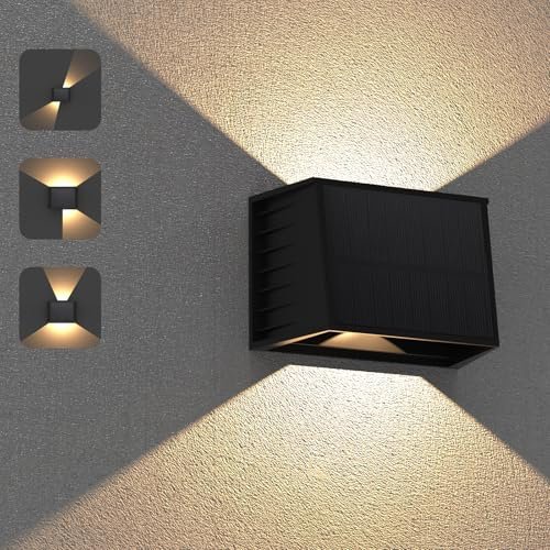 ILIKEPOW 1 Pezzi Applique Solare da Esterno, 3000K Bianco Caldo Lampada da Parete Solare LED con Luce Su e Giù Regolabile, IP65 Impermeabile Illuminazione per Giardino, Recinzione, Terrazza