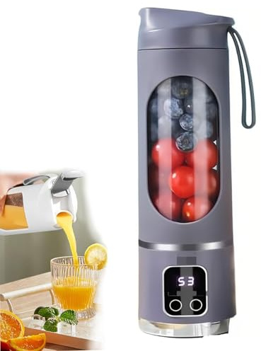 Portable Smart Blender Juicer, Usb Rechargeable 12-Blade Ice Crusher With LED Digital Display, 450ml/15.84oz Compact Shake Maker for Smoothies juice purple 3.7V 1300mAh