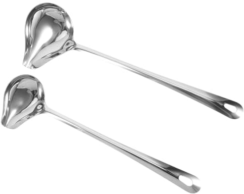 Toyvian 2 piezas Cucharas de Salsa Inoxidable Vertedor para Cocina Cucharas Culinarias para Salsas Aderezos y Postres Mango Ergonómico para Uso Hogar y Restaurante