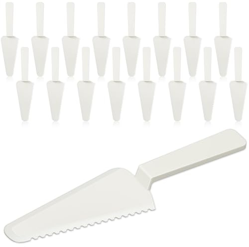 Suclain 16 Pieces White Disposable Cake Knife for Wedding 9.1 Inch Plastic Cake Server Cutting Plastic Spatula Knives Pie Pizza Pastry Slicer Serving Utensils for Kitchen Wedding