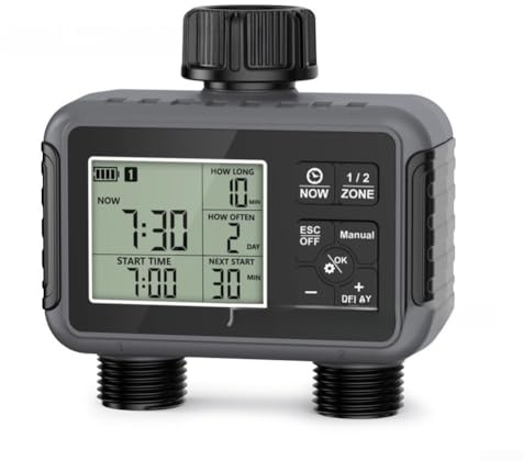 Minuteur d'arrosage automatique à 2 voies, pour contrôleur d'irrigation de jardin SMART Dispositif d'arrosage automatique programmé pour pelouse pelouse batterie AA
