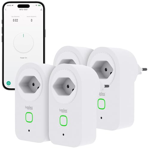 Luminea Home Control WLAN Steckdosen-Schalter: 4er-Set WLAN-Steckdose, Stromverbrauchsmesser, Zeit- & Sprachsteuerung (Stromzähler für Steckdose mit App, Stromzähler-Steckdosen mit Apps)